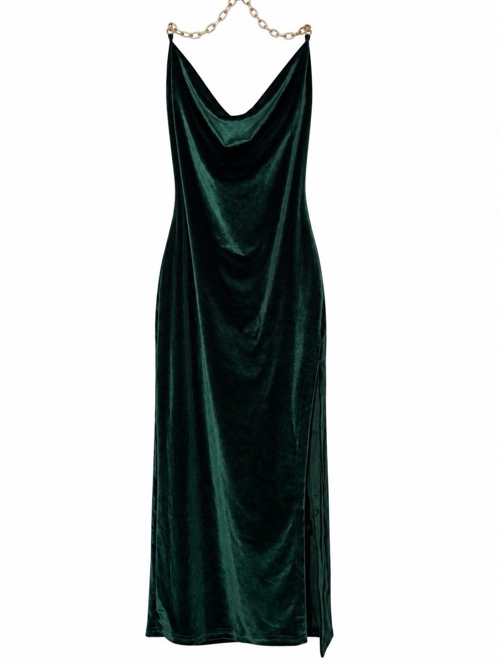 Cider Velvet Cowl Neck Backless Chain Detail Mermaid Maxi Dress